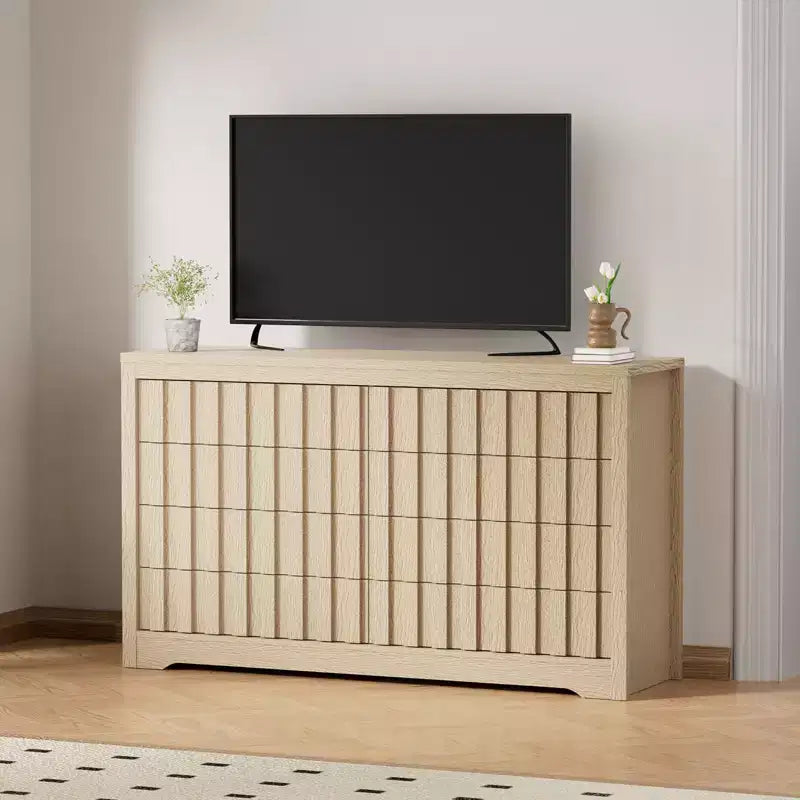 Cassettiera a 8 cassetti per camera da letto - Comò moderno di metà secolo, Comodino alto in legno, Tavolino laterale a righe scanalate, Sicurezza migliorata