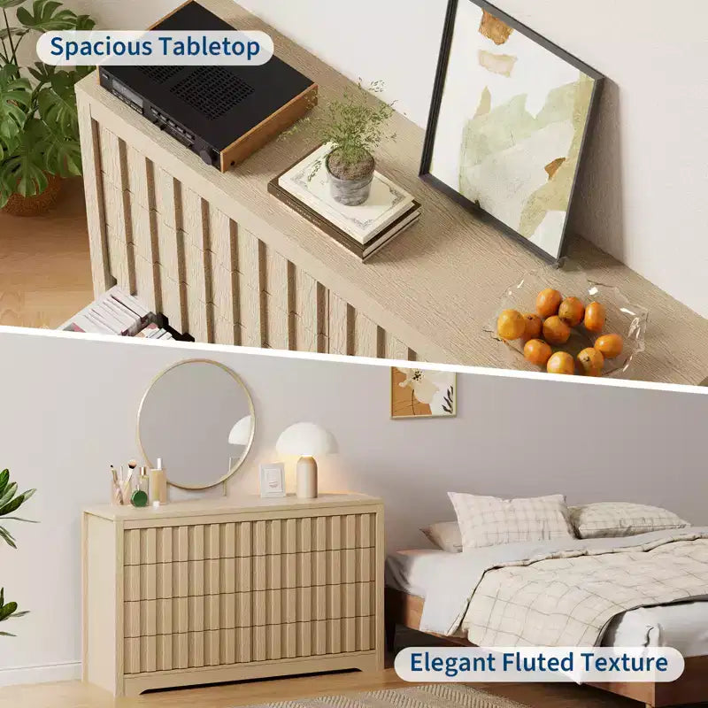 Cassettiera a 8 cassetti per camera da letto - Comò moderno di metà secolo, Comodino alto in legno, Tavolino laterale a righe scanalate, Sicurezza migliorata