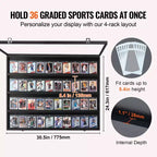 Vetrina Espositiva per 36 Carte Sportive Graded, 30.5x24.3x2.1 pollici, Cornice Espositiva per Carte da Baseball con Vetro PC Trasparente con Protezione UV al 98%, Nera