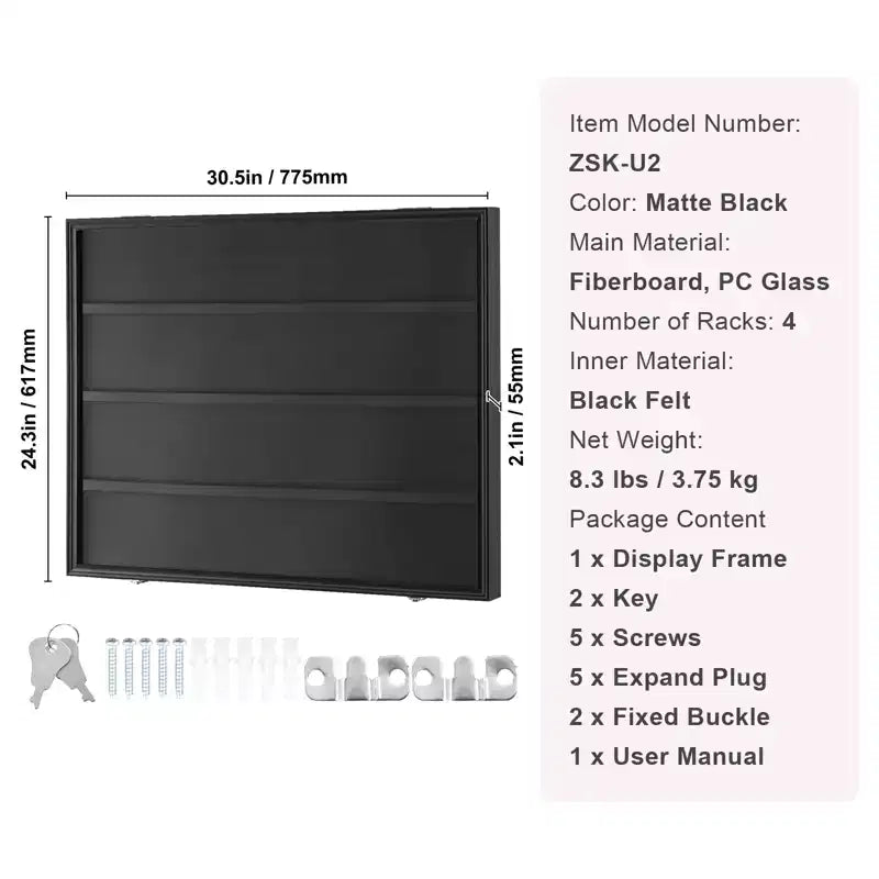 Vetrina Espositiva per 36 Carte Sportive Graded, 30.5x24.3x2.1 pollici, Cornice Espositiva per Carte da Baseball con Vetro PC Trasparente con Protezione UV al 98%, Nera