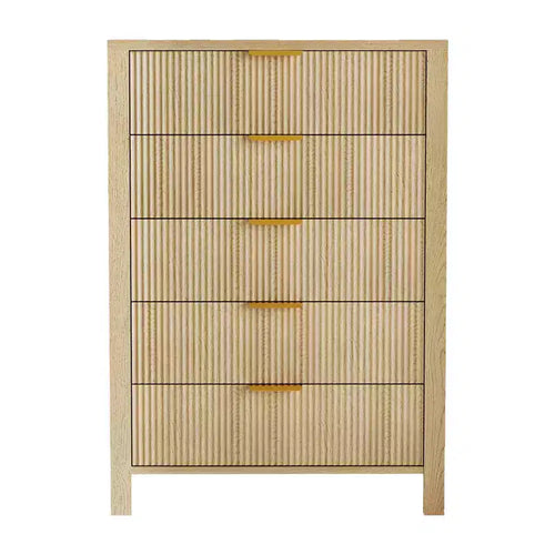 Fluted 5 Drawer Dresser - 45 Inch Tall Slim Dresser for Small Spaces, Modern Farmhouse Wooden Chest for Bedroom Nursery Apartment, Easy Assembly