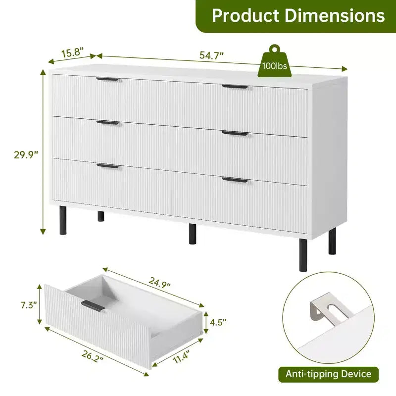 Cassettiera in legno ampio, Comò moderno per riporre vestiti con gambe in metallo e dispositivo antiribaltamento per camera da letto e soggiorno