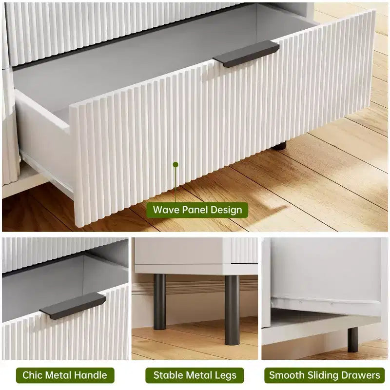 Cassettiera in legno ampio, Comò moderno per riporre vestiti con gambe in metallo e dispositivo antiribaltamento per camera da letto e soggiorno