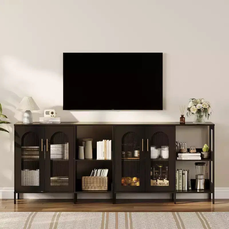 Mobile Buffet Credenza, Mobile Contenitore in Legno con Ante in Vetro, Due Maniglie in Metallo, Mobile Contenitore con Ripiani Regolabili, Credenza Moderna