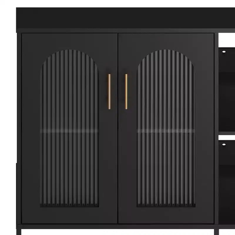 Mobile Buffet Credenza, Mobile Contenitore in Legno con Ante in Vetro, Due Maniglie in Metallo, Mobile Contenitore con Ripiani Regolabili, Credenza Moderna