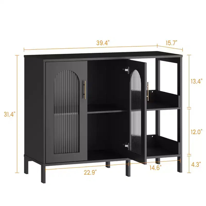 Mobile Buffet Credenza, Mobile Contenitore in Legno con Ante in Vetro, Due Maniglie in Metallo, Mobile Contenitore con Ripiani Regolabili, Credenza Moderna