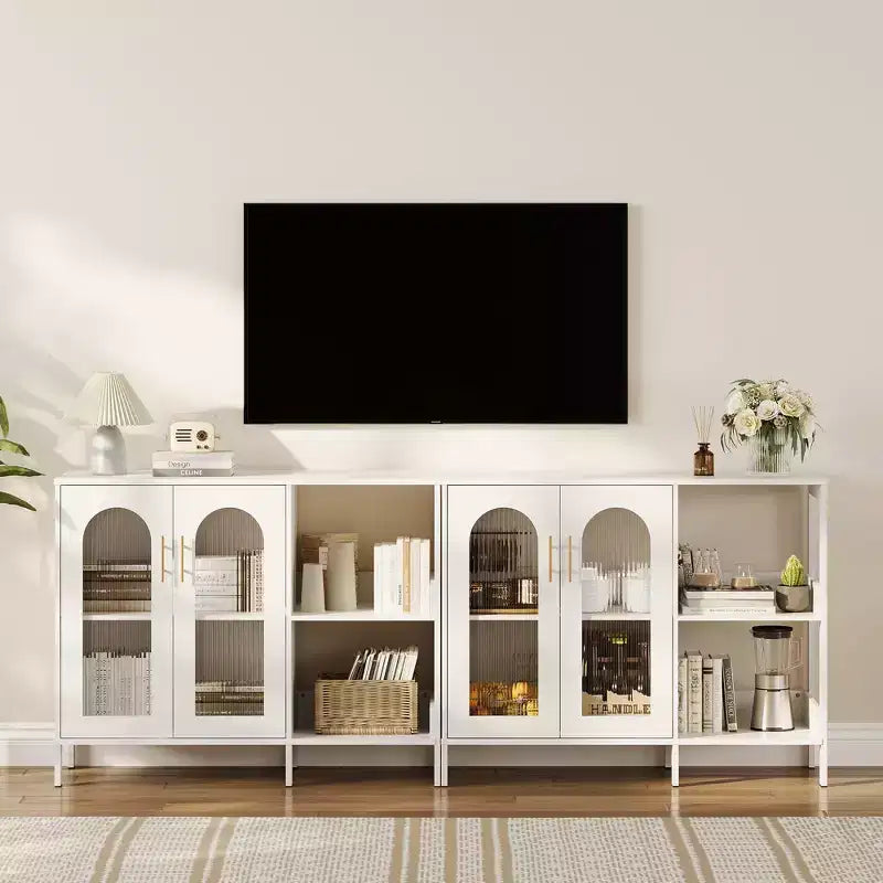 Mobile Buffet Credenza, Mobile Contenitore in Legno con Ante in Vetro, Due Maniglie in Metallo, Mobile Contenitore con Ripiani Regolabili, Credenza Moderna
