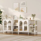 Mobile Buffet Credenza, Mobile Contenitore in Legno con Ante in Vetro, Due Maniglie in Metallo, Mobile Contenitore con Ripiani Regolabili, Credenza Moderna