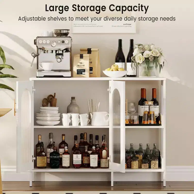 Mobile Buffet Credenza, Mobile Contenitore in Legno con Ante in Vetro, Due Maniglie in Metallo, Mobile Contenitore con Ripiani Regolabili, Credenza Moderna