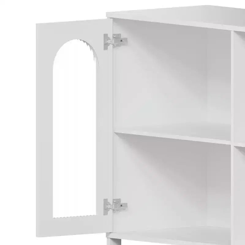 Mobile Buffet Credenza, Mobile Contenitore in Legno con Ante in Vetro, Due Maniglie in Metallo, Mobile Contenitore con Ripiani Regolabili, Credenza Moderna