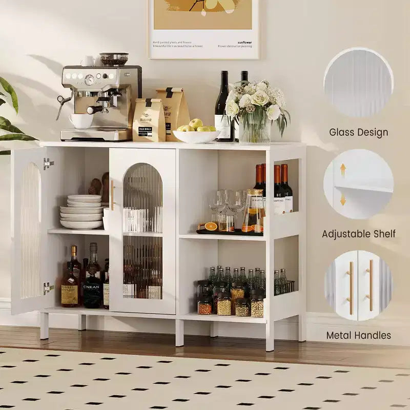 Mobile Buffet Credenza, Mobile Contenitore in Legno con Ante in Vetro, Due Maniglie in Metallo, Mobile Contenitore con Ripiani Regolabili, Credenza Moderna