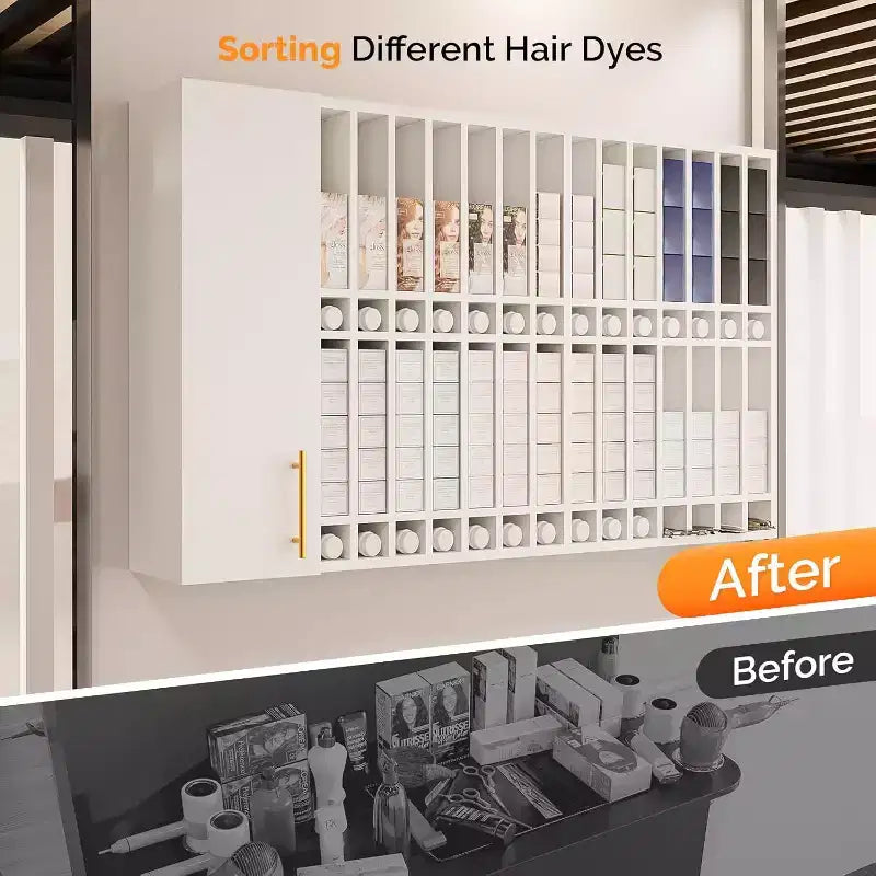 Espositore per tinture per capelli, mobiletto da parete regolabile per salone, nero