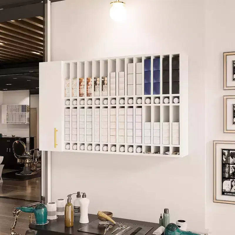Espositore per tinture per capelli, mobiletto da parete regolabile per salone, nero
