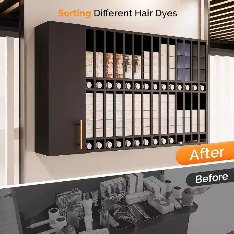 Espositore per tinture per capelli, mobiletto da parete regolabile per salone, nero