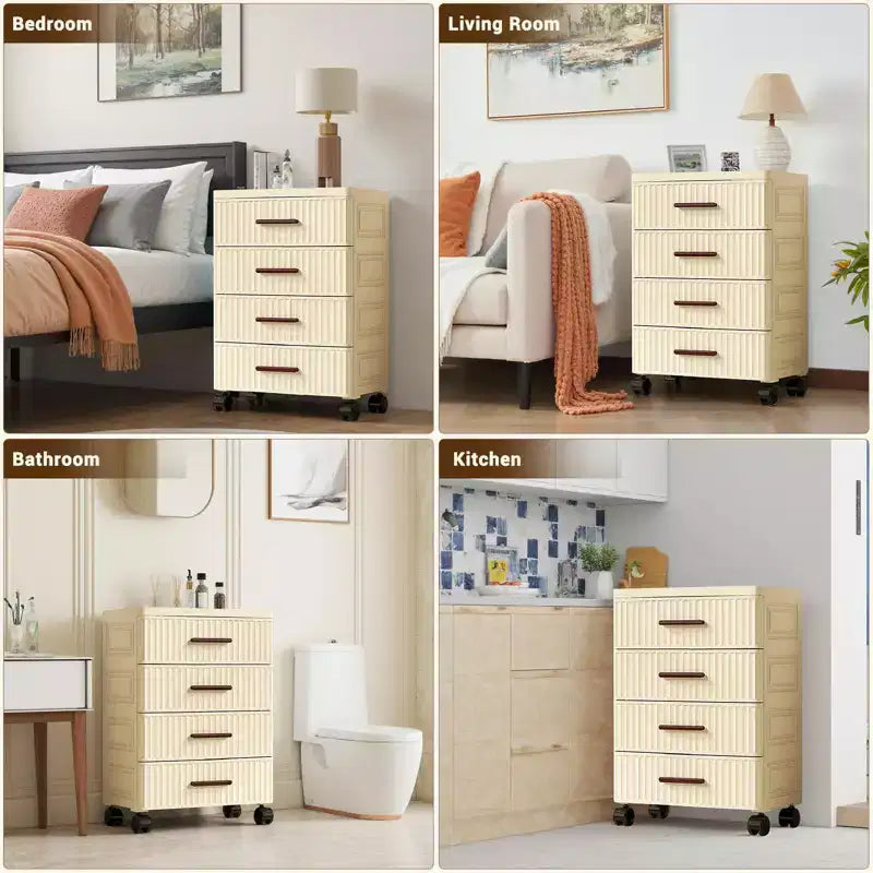 Carrello portaoggetti in plastica con cassetti, 4/5 cassetti estraibili, contenitore portaoggetti per l'organizzazione della casa, pattumiera a rotelle, unità di archiviazione verticale per camera da letto, soggiorno, ufficio