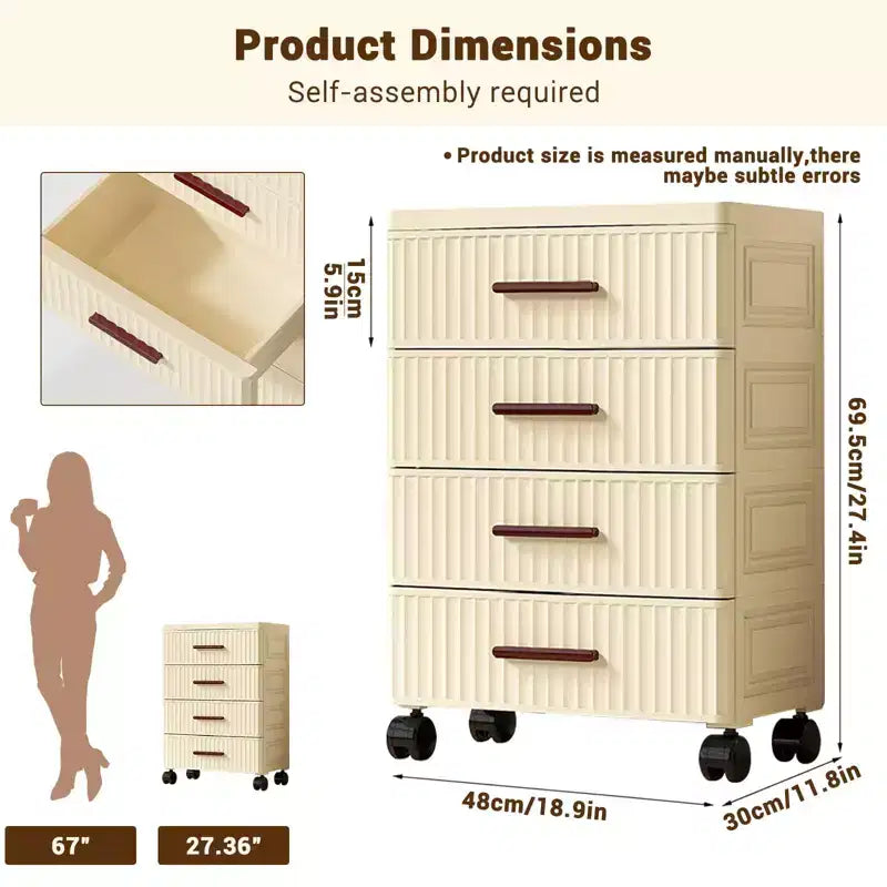 Carrello portaoggetti in plastica con cassetti, 4/5 cassetti estraibili, contenitore portaoggetti per l'organizzazione della casa, pattumiera a rotelle, unità di archiviazione verticale per camera da letto, soggiorno, ufficio