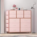 Cassettiera alta 90 cm per camera da letto con 12 cassetti, comò con tasche laterali e ganci, robusto telaio in acciaio, piano in legno, maniglia facile da tirare