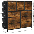 Cassettiera alta 90 cm per camera da letto con 12 cassetti, comò con tasche laterali e ganci, robusto telaio in acciaio, piano in legno, maniglia facile da tirare