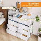 Cassettiera alta 90 cm per camera da letto con 12 cassetti, comò con tasche laterali e ganci, robusto telaio in acciaio, piano in legno, maniglia facile da tirare