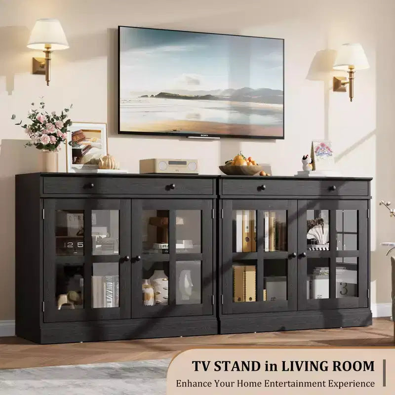 Credenze a Buffet con Anta in Vetro, Credenza da 35,4" con Cassetto Contenitore, Design Adattabile