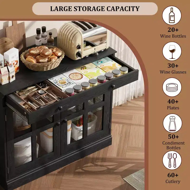 Credenze a Buffet con Anta in Vetro, Credenza da 35,4" con Cassetto Contenitore, Design Adattabile
