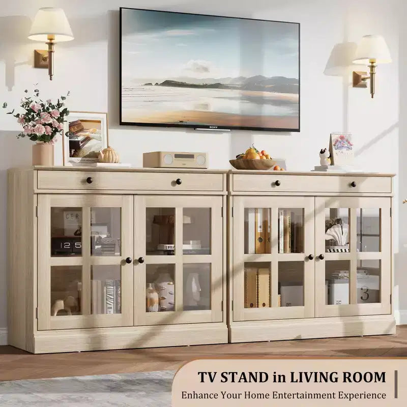 Credenze a Buffet con Anta in Vetro, Credenza da 35,4" con Cassetto Contenitore, Design Adattabile