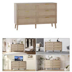 Comò a 8 cassetti, comò in rattan naturale per camera da letto con 5 gambe robuste, cassettiera in legno rustico con maniglie dorate