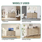 Comò a 8 cassetti, comò in rattan naturale per camera da letto con 5 gambe robuste, cassettiera in legno rustico con maniglie dorate