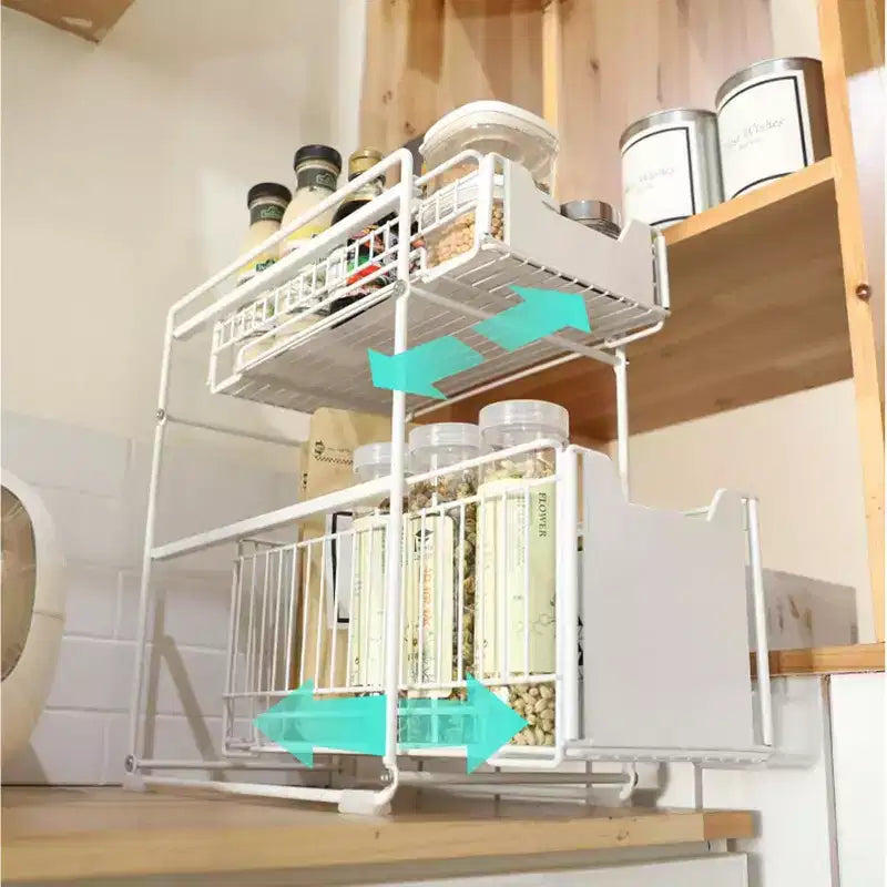 Organizzazione Sottolavello con 2 Cassetti Scorrevole, Organizzatore Durevole in Acciaio al Carbonio per Cucina e Bagno
