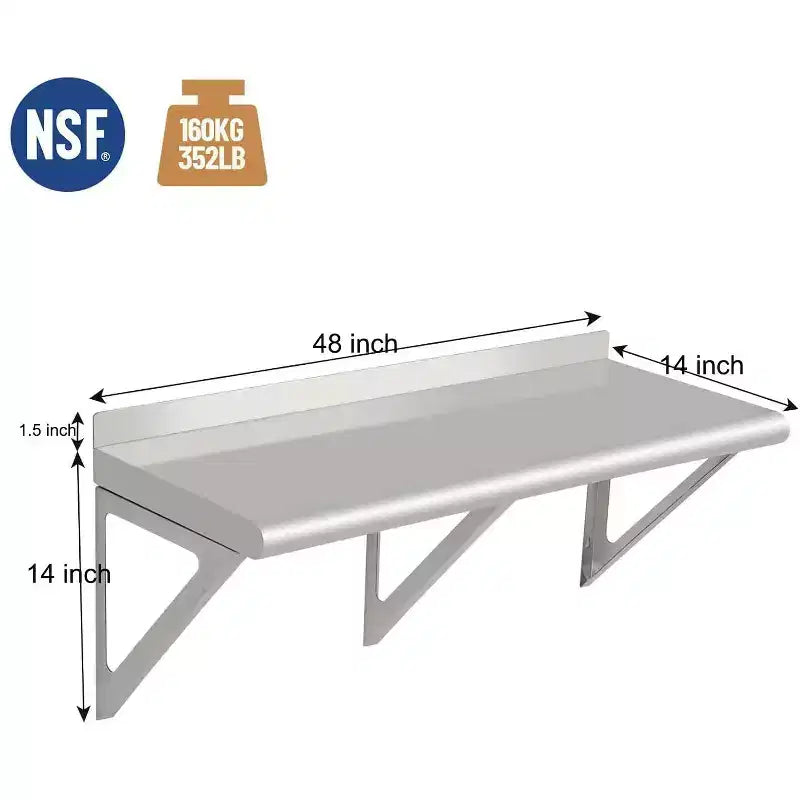 Mensola a Muro in Acciaio Inox NSF Commerciale Mensola a Muro per Elettrodomestici e Attrezzature Mensola in Metallo Con Alzatina e Due Staffe