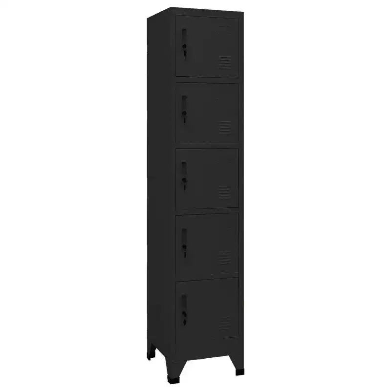 Armadietto Spogliatoio in Acciaio - Moderno, con Serratura, Ventilato, a 5 Scomparti e Porta-etichette - Nero