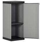 Armadietto da Giardino - Organizer Compatto da Patio, Materiale PVC e PP, con 1 Ripiano e Serratura di Sicurezza, Grigio e Nero, 13.8x15.7x33.5