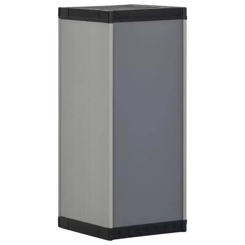 Armadietto da Giardino - Organizer Compatto da Patio, Materiale PVC e PP, con 1 Ripiano e Serratura di Sicurezza, Grigio e Nero, 13.8x15.7x33.5