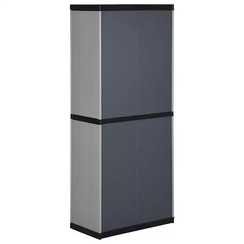 Armadio da Giardino con 3 Ripiani - Materiale Robusto in PVC e PP - Design con Serratura - Adatto per Esterni - Grigio&Nero, 26,8x15,7x66,1