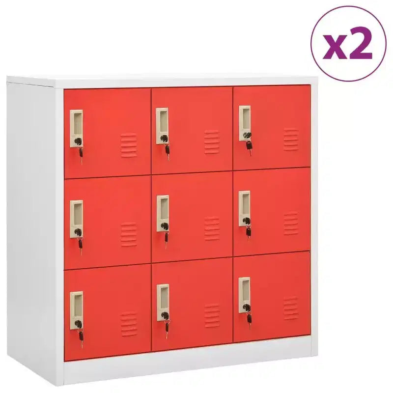 Armadietti in Acciaio, Armadietti Contenitori dal Design Moderno con 9 Scomparti, Ideali per Scuola o Ufficio - Grigio e Rosso