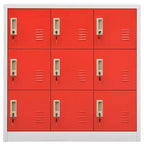 Armadietti in Acciaio, Armadietti Contenitori dal Design Moderno con 9 Scomparti, Ideali per Scuola o Ufficio - Grigio e Rosso
