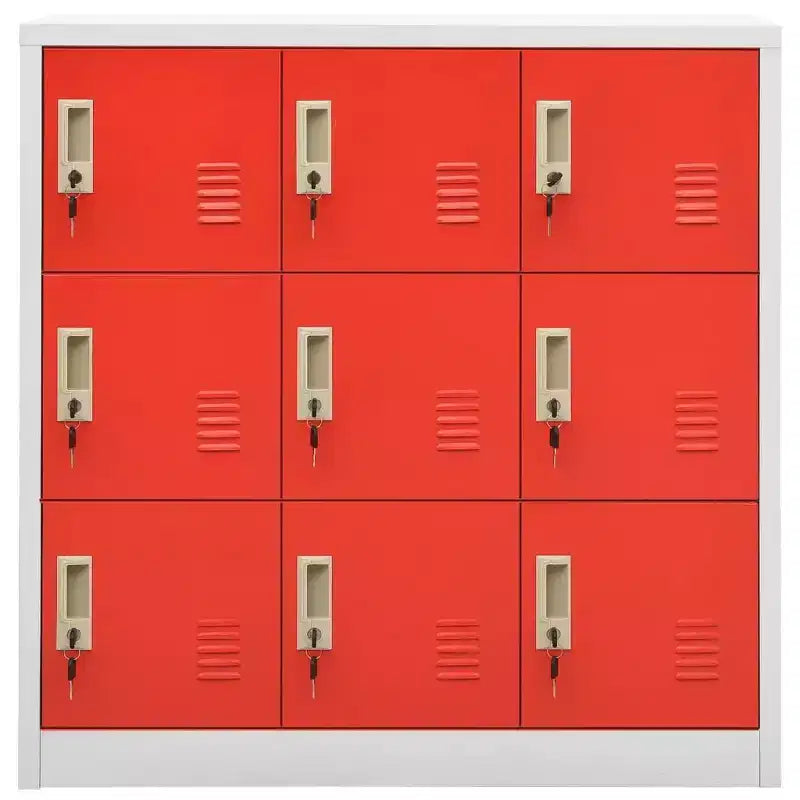 Armadietti in Acciaio, Armadietti Contenitori dal Design Moderno con 9 Scomparti, Ideali per Scuola o Ufficio - Grigio e Rosso