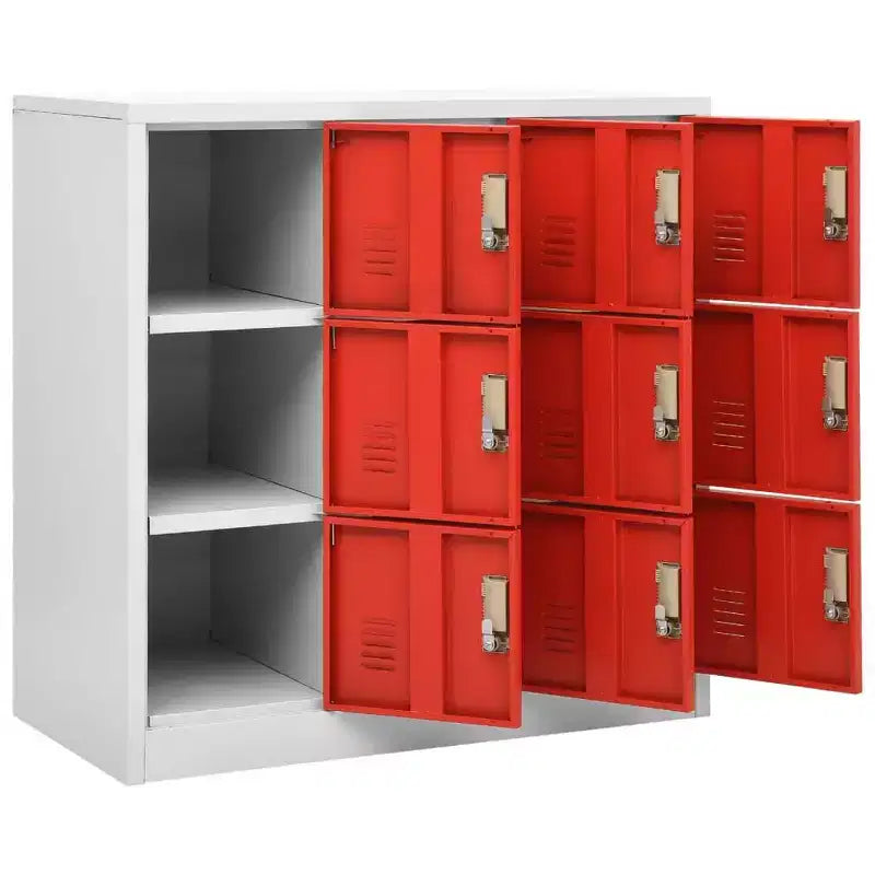 Armadietti in Acciaio, Armadietti Contenitori dal Design Moderno con 9 Scomparti, Ideali per Scuola o Ufficio - Grigio e Rosso