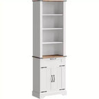 72 Tall Bookshelf with Storage Cabinet, 4 Tier Farmhouse Bookcase with Barn Door and Adjustable Shelves
