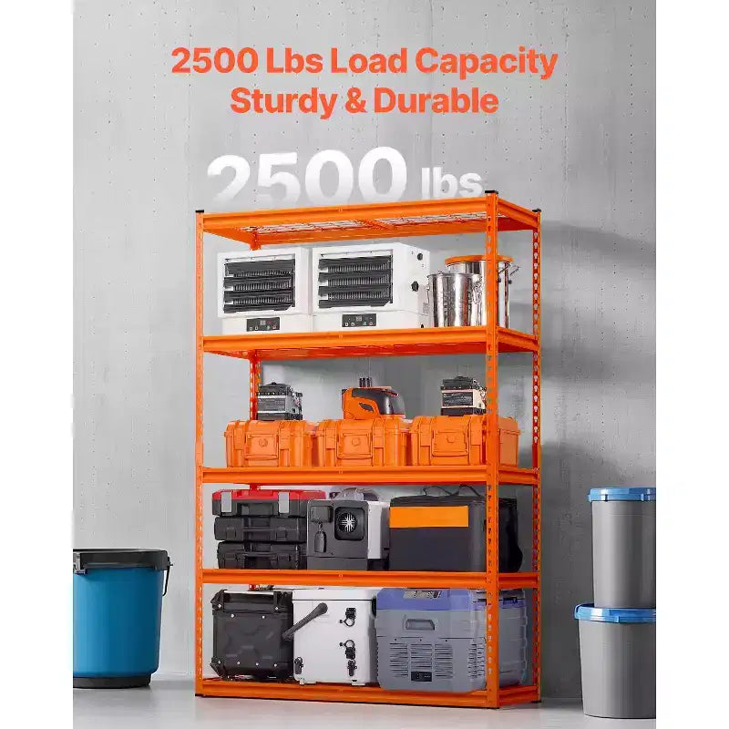 Scaffalature di stoccaggio, 1134 kg, 5 ripiani per garage per carichi pesanti, 45,7 P x 121,9 L x 182,9 H cm, in metallo regolabile, arancione