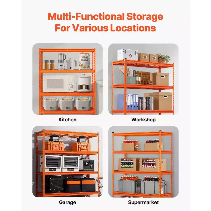 Scaffalature di stoccaggio, 1134 kg, 5 ripiani per garage per carichi pesanti, 45,7 P x 121,9 L x 182,9 H cm, in metallo regolabile, arancione