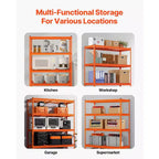 Scaffalature di stoccaggio, 1134 kg, 5 ripiani per garage per carichi pesanti, 45,7 P x 121,9 L x 182,9 H cm, in metallo regolabile, arancione
