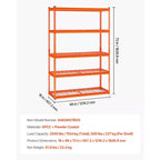 Scaffalature di stoccaggio, 1134 kg, 5 ripiani per garage per carichi pesanti, 45,7 P x 121,9 L x 182,9 H cm, in metallo regolabile, arancione