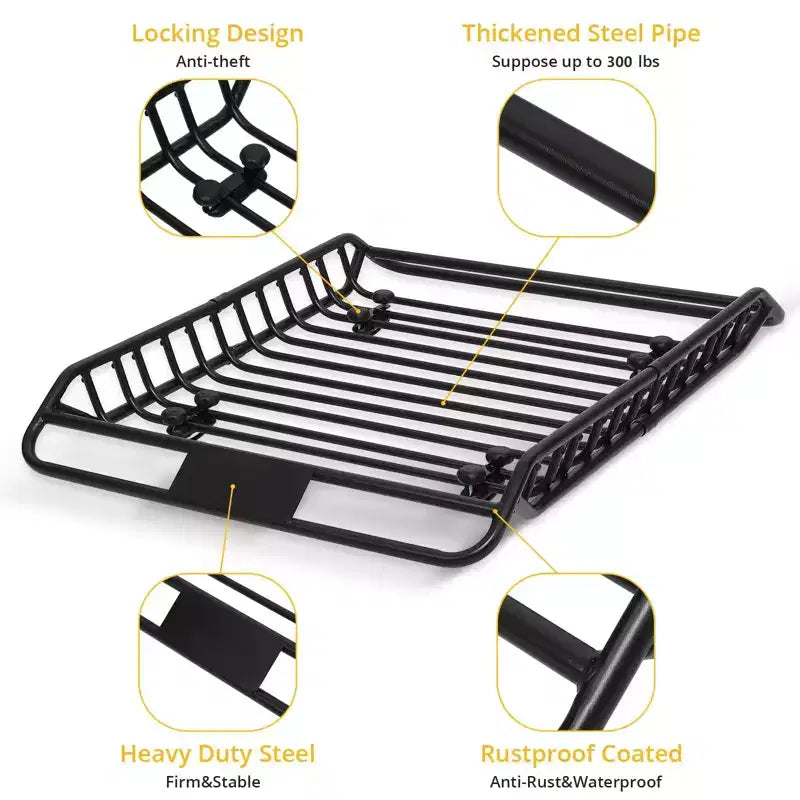 Cesto Portabagagli da Tetto, 160x109x16 cm, in Acciaio Antiruggine Resistente - Portata 136 kg, Barre Portatutto Universali per SUV, Auto, Camion