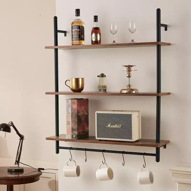 Scaffale Industriale a Tubi, 3 Ripiani 81x25cm, Mensole a Parete Flottanti in Legno Rustico con Staffe, Libreria da Esposizione, Organizzatore Portaoggetti, Nero