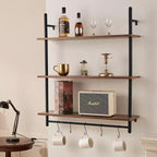 Scaffale Industriale a Tubi, 3 Ripiani 81x25cm, Mensole a Parete Flottanti in Legno Rustico con Staffe, Libreria da Esposizione, Organizzatore Portaoggetti, Nero
