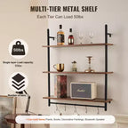 Scaffale Industriale a Tubi, 3 Ripiani 81x25cm, Mensole a Parete Flottanti in Legno Rustico con Staffe, Libreria da Esposizione, Organizzatore Portaoggetti, Nero