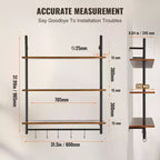 Scaffale Industriale a Tubi, 3 Ripiani 81x25cm, Mensole a Parete Flottanti in Legno Rustico con Staffe, Libreria da Esposizione, Organizzatore Portaoggetti, Nero