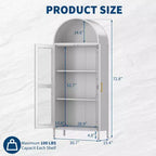 Armadio ad arco alto in metallo da 185 cm, armadietto in metallo con 2 ripiani regolabili e cassetti, dispensa da cucina moderna con anta in vetro, armadio versatile