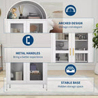 Armadio ad arco alto in metallo da 185 cm, armadietto in metallo con 2 ripiani regolabili e cassetti, dispensa da cucina moderna con anta in vetro, armadio versatile